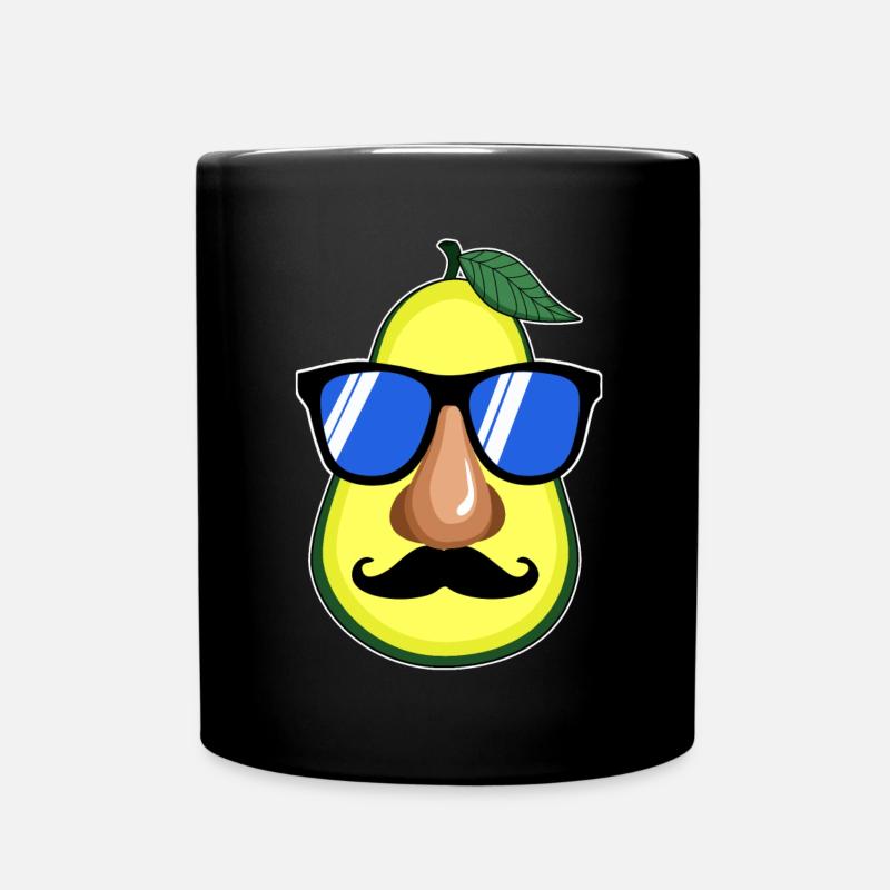 Avocado Face Glasses Mustache Kawaii Gift - Full Colour Mug - black