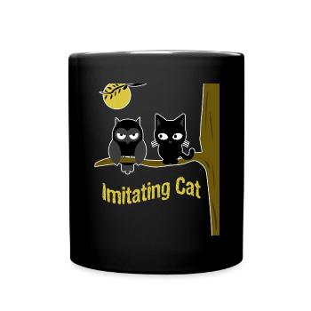 Katze Eule funny Comic Kawaii Geschenkidee - Tasse einfarbig - Schwarz - Vorne