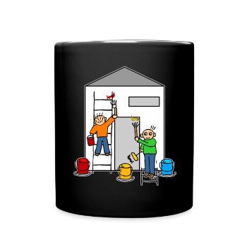 Maler oder Anstreicher streichen ein Haus - Tasse einfarbig - Schwarz - Vorne