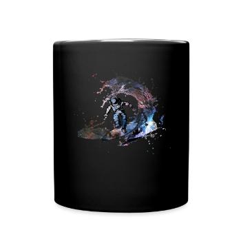 Outer Space Galaxy Nebula Astronaut Surfer Surfing - Full Colour Mug - black - Front