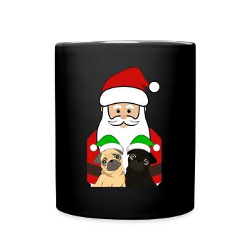 Weihnachtsmann mit Möpse Mops Geschenk - Tasse einfarbig - Schwarz - Vorne