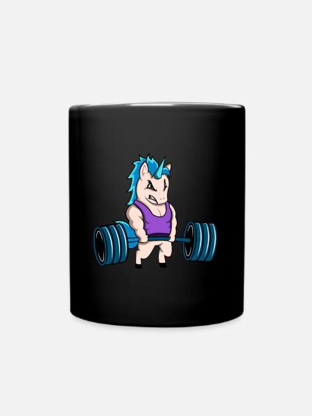 Fitness Einhorn Geschenk Geschenkidee - Tasse einfarbig - Schwarz
