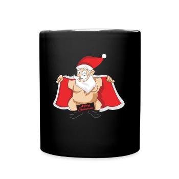 Merry Christmas Nackter Weihnachtsmann Geschenk - Tasse einfarbig - Schwarz - Vorne