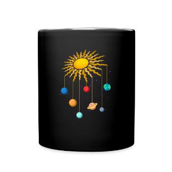 Cute Hanging Planets On Sun Stars Outer Space - Full Colour Mug - black - Front