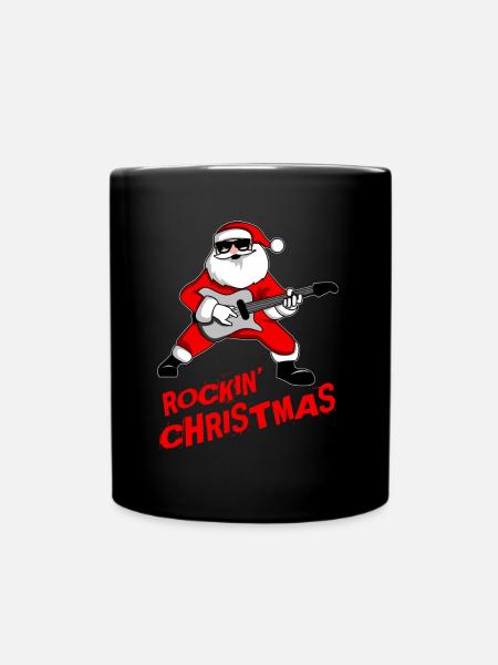Rock n Roll Santa Christmas Electric Guitar Gift - Full Colour Mug - black