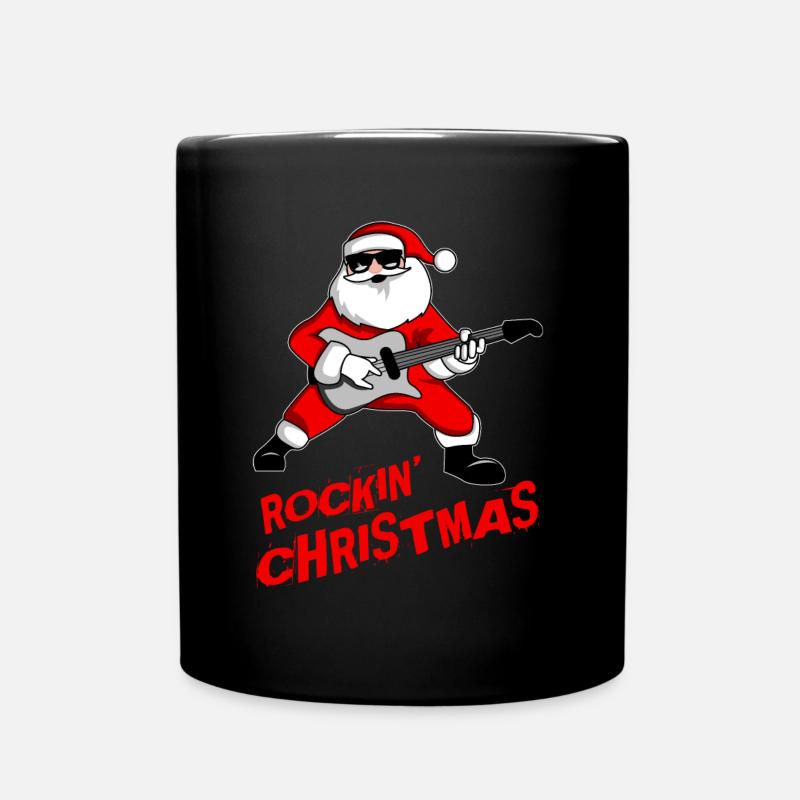 Rock n Roll Santa Christmas Electric Guitar Gift - Full Colour Mug - black