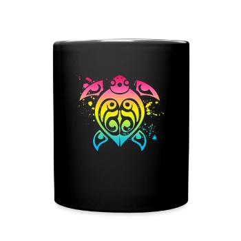 Turtle Colorful Hawaii Honolulu Tiki Summer Beach - Full Colour Mug - black - Front