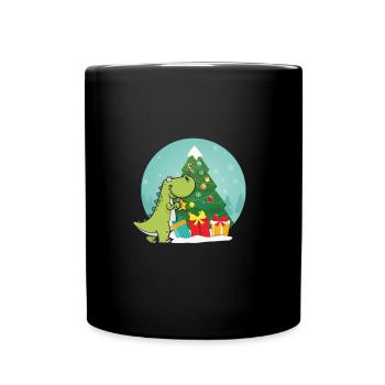 Dino Christmas Tree Dinosaur Animal Thanksgiving - Full Colour Mug - black - Front