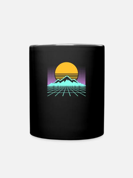 Cadeau géométrique des années 80 Synthwave Mountain Sunrise - Mug uni - noir