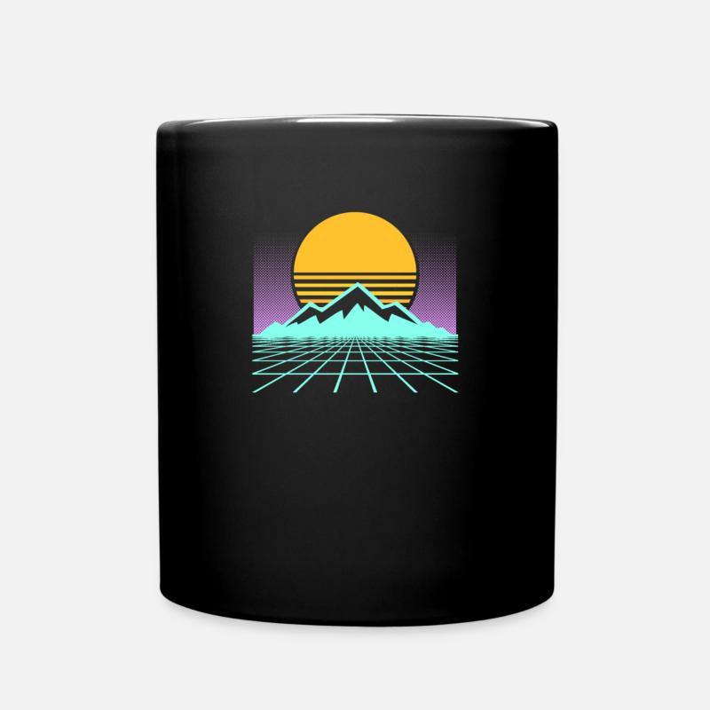 80er Jahre Synthwave Mountain Sunrise Geometric Gift - Tasse einfarbig - Schwarz