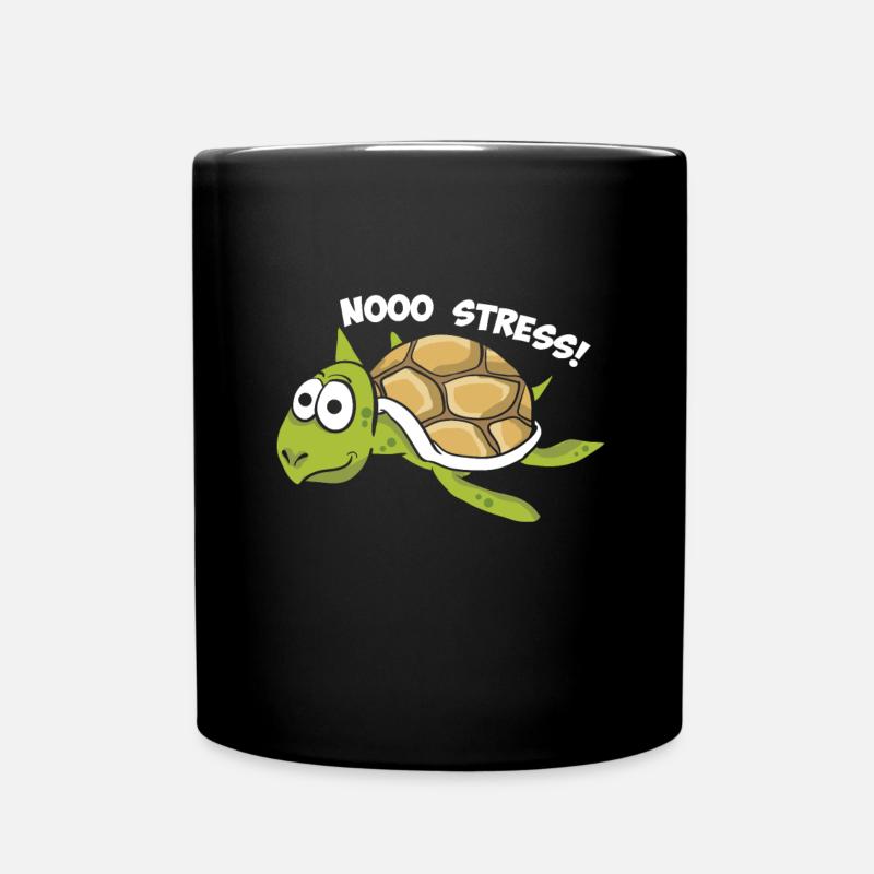 No Stress Funny Turtles Aquamarine Tortoise - Full Colour Mug - black