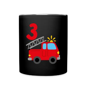 Feuerwehrauto 3. Geburtstag Geburtstagsparty - Tasse einfarbig - Schwarz - Vorne