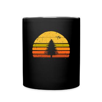 Retro Distressed Pine Tree Xmas Christmas Forest - Full Colour Mug - black - Front
