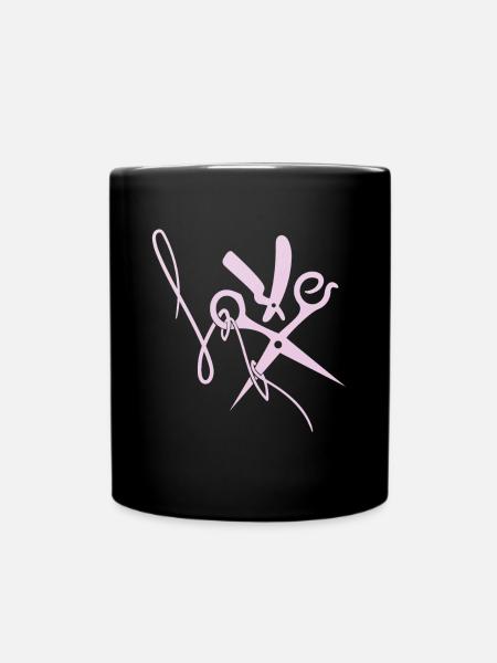 Friseur Haare LOVE Schere Geschenk - Tasse einfarbig - Schwarz