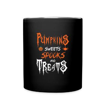 Kürbisse Süßigkeiten Gespenster Süßes oder Saures Halloween - Tasse einfarbig - Schwarz - Vorne