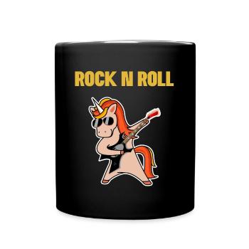 Rock n Roll Einhorn Geschenk Geschenkidee - Tasse einfarbig - Schwarz - Vorne