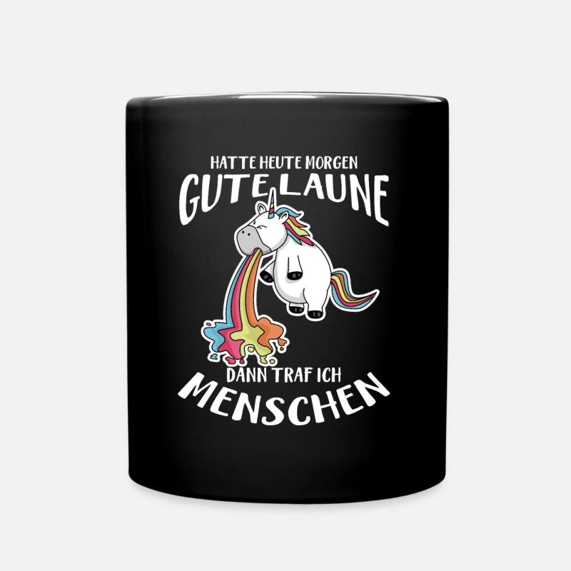 Kotzendes Einhorn lustiger Spruch Geschenk - Tasse einfarbig - Schwarz