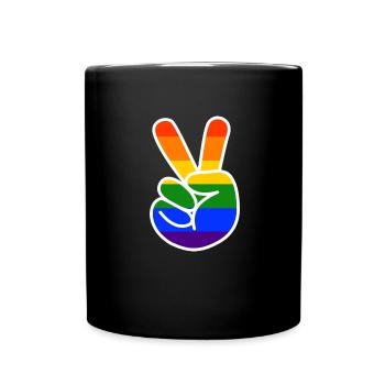 Victory Zeichen LGBT Gay Pride CSD Regenbogen - Tasse einfarbig - Schwarz - Vorne