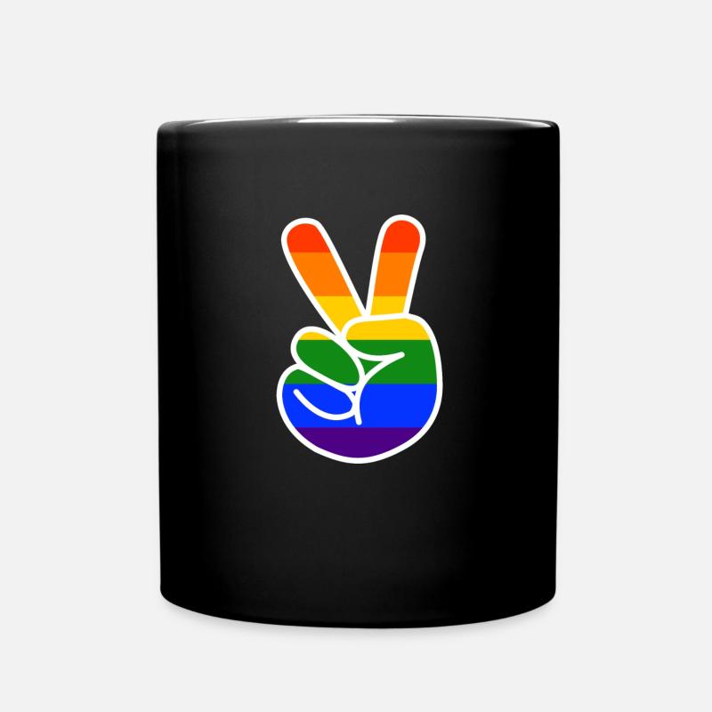 Victory Zeichen LGBT Gay Pride CSD Regenbogen - Tasse einfarbig - Schwarz