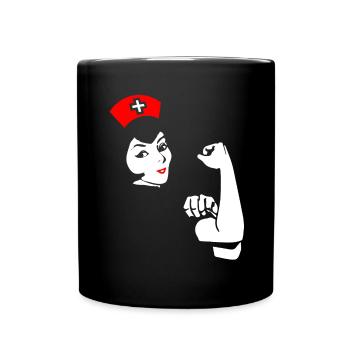 Krankenschwester Frau stark lustig Geschenk - Tasse einfarbig - Schwarz - Vorne