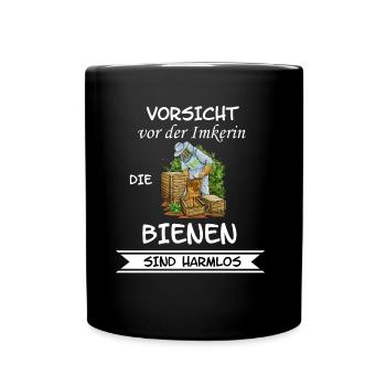 Vorsicht vor der Imkerin - Tasse einfarbig - Schwarz - Vorne
