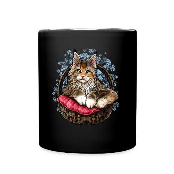 Maine Coon Katze - Tasse einfarbig - Schwarz - Vorne