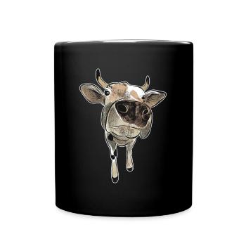 Kuh lustiges Tiermotiv Milchkuh lachen Humor - Tasse einfarbig - Schwarz - Vorne