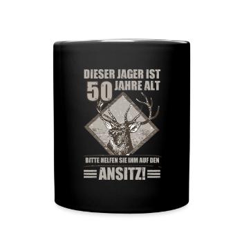 Witzig Lustig Jäger 50 Geburtstag Herren Geschenk - Tasse einfarbig - Schwarz - Vorne
