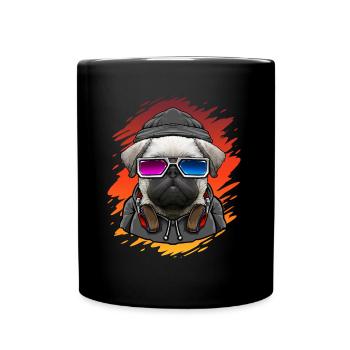 Dog pug with music DJ - Full Colour Mug - black - Front