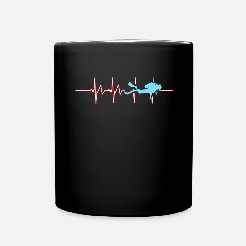 Diving Heartbeat Underwater Diving Surfing - Full Colour Mug - black
