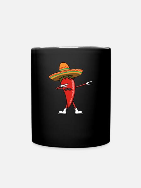 Chili Chilischote Dabbing Essen Rot Scharf Mexiko - Tasse einfarbig - Schwarz