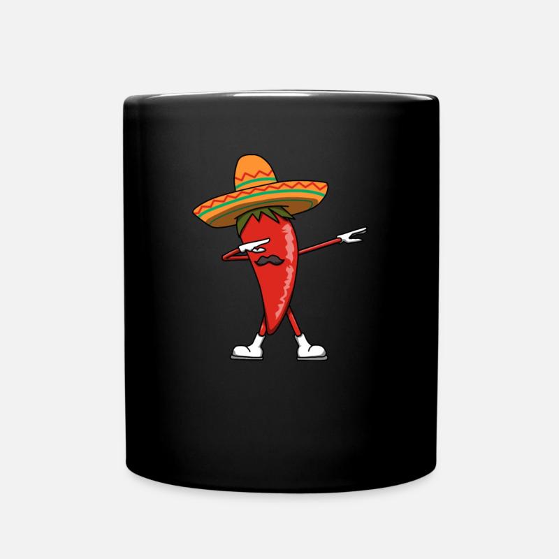 Chili Chilischote Dabbing Essen Rot Scharf Mexiko - Tasse einfarbig - Schwarz