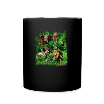 Jungle animals elephant parrot flamingo sloth - Full Colour Mug - black - Front