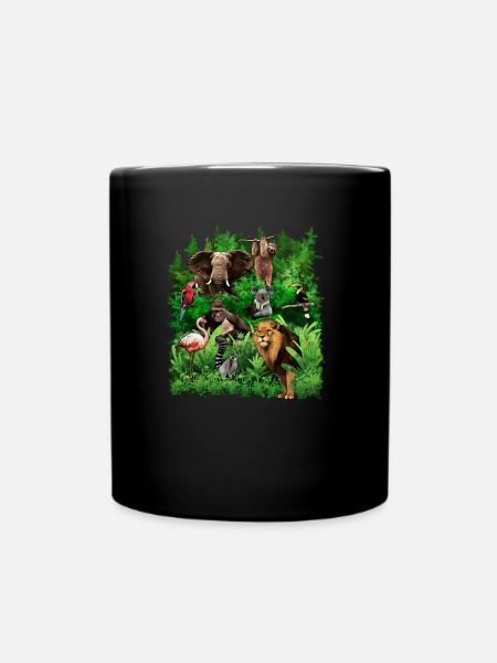 Animaux de la jungle éléphant perroquet flamingo paresseux - Mug uni - noir