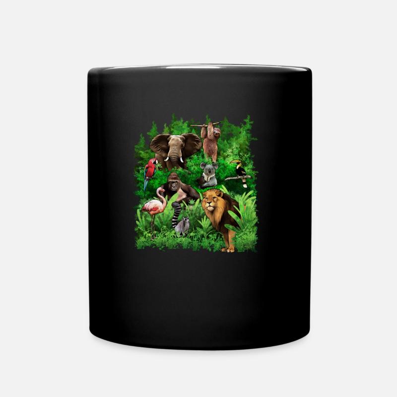 Dschungel Tiere Elefant Papagei Flamingo Faultier - Tasse einfarbig - Schwarz