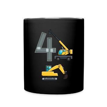 4th birthday construction worker crane excavator gift - Full Colour Mug - black - Front
