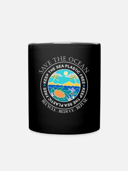 Save the ocean plastic ocean plastic gift - Full Colour Mug - black