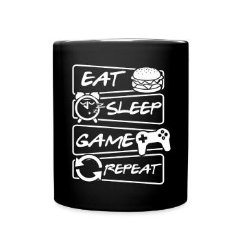 Eat Sleep Game Repeat - Gamer - Tasse einfarbig - Schwarz - Vorne