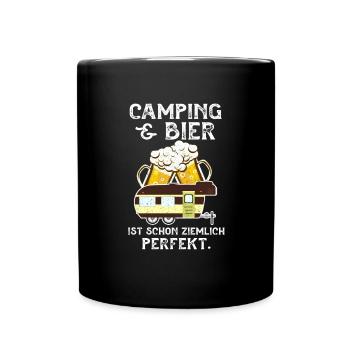 Camping Bier Zelten Lagerfeuer Geschenk Camper - Tasse einfarbig - Schwarz - Vorne