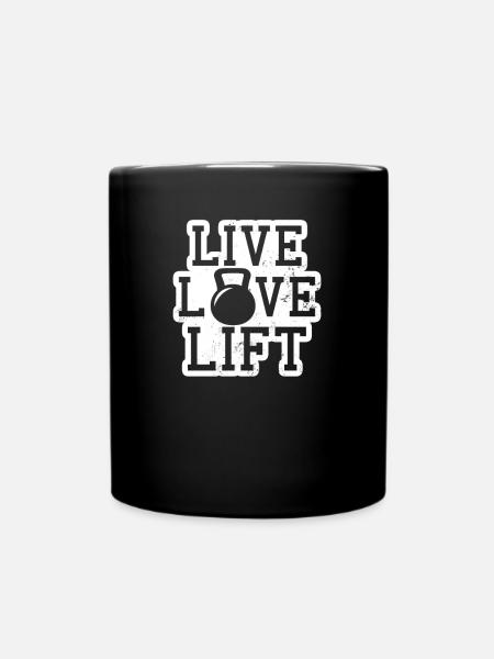 Kettlebell Live Love Lift Gift - Full Colour Mug - black
