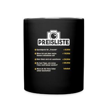 Preisliste Fotograf Kamera Fotografin Geschenk - Tasse einfarbig - Schwarz - Vorne