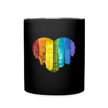 Rainbow heart tolerance rainbow banner - Full Colour Mug - black - Front