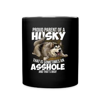 Stolze Eltern eines Husky Hund - Tasse einfarbig - Schwarz - Vorne