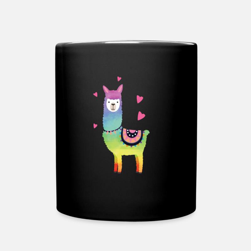 Bunte Lama Alpaka Lamas Herz Liebe Tier Geschenk - Tasse einfarbig - Schwarz