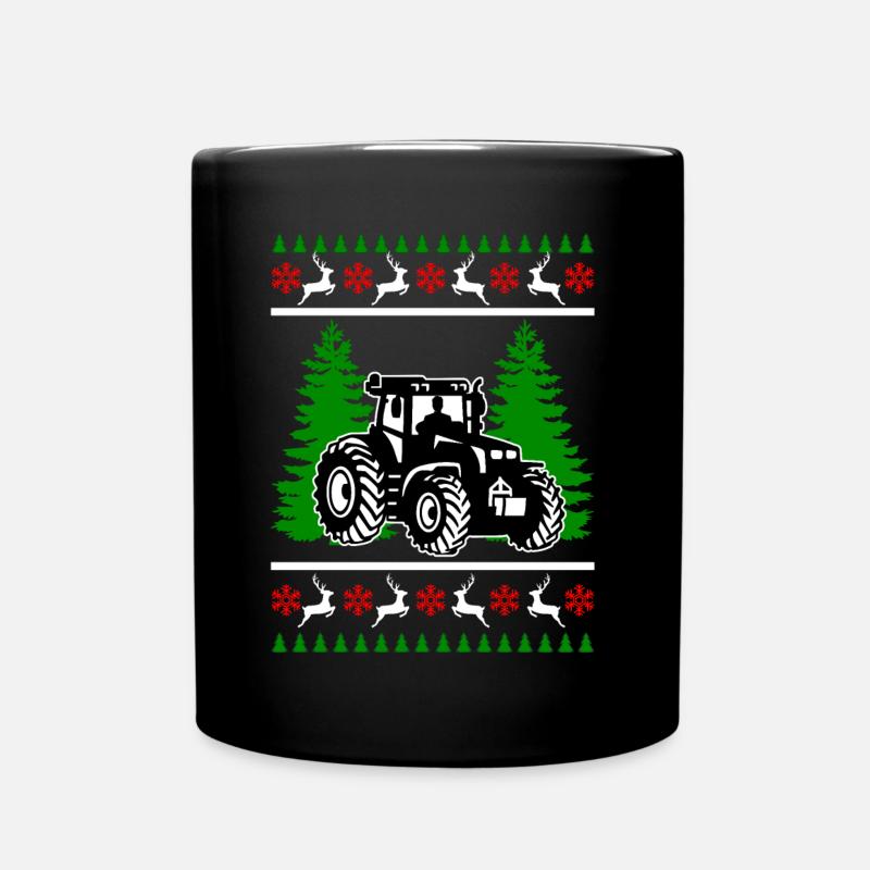 Ugly Christmas Tractor Gift Idea - Full Colour Mug - black