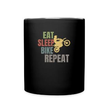 Retro Motocross essen Schlaf-Wiederholungs-Geschenk - Tasse einfarbig - Schwarz - Vorne