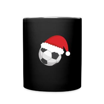 Fußball mit Weihnachtsmütze Weihnachten Sport - Tasse einfarbig - Schwarz - Vorne