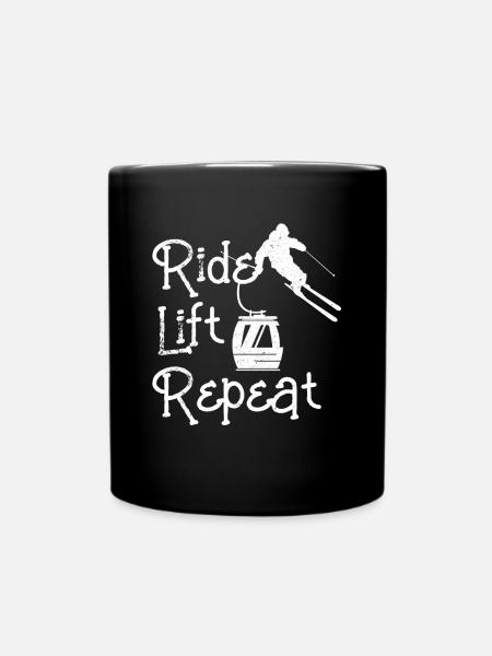 Ride Lift Repeat Skiing Skier Gift Ski - Full Colour Mug - black
