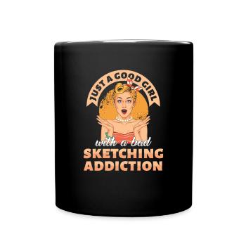 Gerade ein gutes Mädchen, das Sucht-Geschenk skizziert - Tasse einfarbig - Schwarz - Vorne