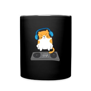 Cat DJ Cat Turntables Gift - Full Colour Mug - black - Front